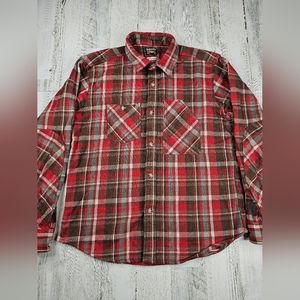 Knackered Heavy Red Brown Flannel Button Up Shirt Men's Size 2XL